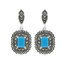 Sterling Silver 925 Earring Embedded With Natural Processed Turquoise And Marcasite Stones