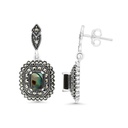 Sterling Silver 925 Earring Embedded With Natural Blue Shell And Marcasite Stones