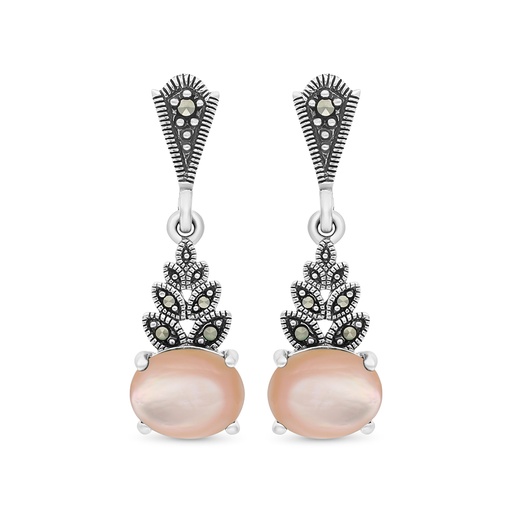 [EAR04MAR00PNKA346] Sterling Silver 925 Earring Embedded With Natural Pink Shell And Marcasite Stones