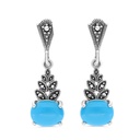 Sterling Silver 925 Earring Embedded With Natural Processed Turquoise And Marcasite Stones