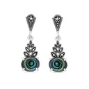 Sterling Silver 925 Earring Embedded With Natural Blue Shell And Marcasite Stones