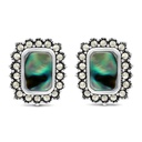 Sterling Silver 925 Earring Embedded With Natural Blue Shell And Marcasite Stones