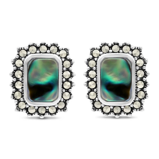 [EAR04MAR00ABAA345] Sterling Silver 925 Earring Embedded With Natural Blue Shell And Marcasite Stones