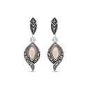 Sterling Silver 925 Earring Embedded With Natural Pink Shell And Marcasite Stones