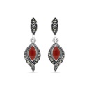 Sterling Silver 925 Earring Embedded With Natural Aqiq And Marcasite Stones