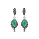 Sterling Silver 925 Earring Embedded With Natural Green Agate And Marcasite Stones