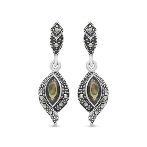 [EAR04MAR00ABAA344] Sterling Silver 925 Earring Embedded With Natural Blue Shell And Marcasite Stones