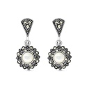 Sterling Silver 925 Earring Embedded With Natural White Shell And Marcasite Stones