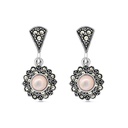 Sterling Silver 925 Earring Embedded With Natural Pink Shell And Marcasite Stones