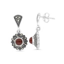 Sterling Silver 925 Earring Embedded With Natural Aqiq And Marcasite Stones