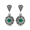 Sterling Silver 925 Earring Embedded With Natural Green Agate And Marcasite Stones