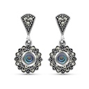 Sterling Silver 925 Earring Embedded With Natural Blue Shell And Marcasite Stones