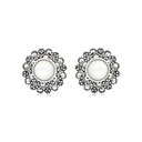 Sterling Silver 925 Earring Embedded With Natural White Shell And Marcasite Stones