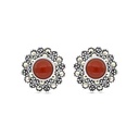 Sterling Silver 925 Earring Embedded With Natural Aqiq And Marcasite Stones