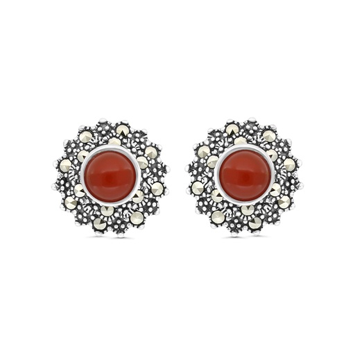 [EAR04MAR00RAGA349] Sterling Silver 925 Earring Embedded With Natural Aqiq And Marcasite Stones
