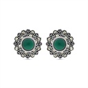 Sterling Silver 925 Earring Embedded With Natural Green Agate And Marcasite Stones