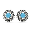 Sterling Silver 925 Earring Embedded With Natural Processed Turquoise And Marcasite Stones