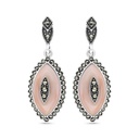 Sterling Silver 925 Earring Embedded With Natural Pink Shell And Marcasite Stones