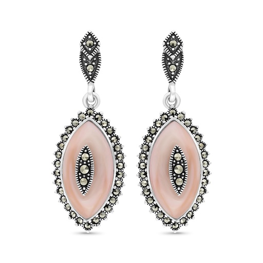 [EAR04MAR00PNKA352] Sterling Silver 925 Earring Embedded With Natural Pink Shell And Marcasite Stones