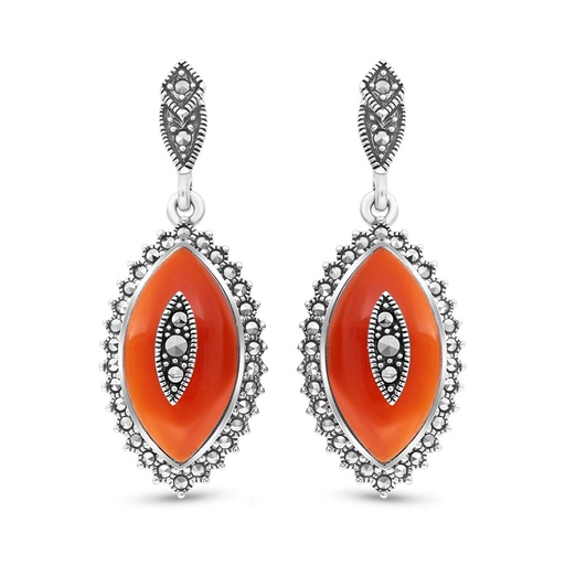 [EAR04MAR00RAGA352] Sterling Silver 925 Earring Embedded With Natural Aqiq And Marcasite Stones