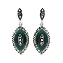 Sterling Silver 925 Earring Embedded With Natural Green Agate And Marcasite Stones