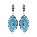 Sterling Silver 925 Earring Embedded With Natural Processed Turquoise And Marcasite Stones