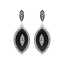 Sterling Silver 925 Earring Embedded With Natural Black Agate And Marcasite Stones