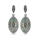 Sterling Silver 925 Earring Embedded With Natural Blue Shell And Marcasite Stones