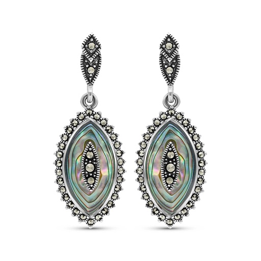 [EAR04MAR00ABAA352] Sterling Silver 925 Earring Embedded With Natural Blue Shell And Marcasite Stones