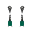 Sterling Silver 925 Earring Embedded With Natural Green Agate And Marcasite Stones