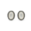 Sterling Silver 925 Earring Embedded With Natural White Shell And Marcasite Stones