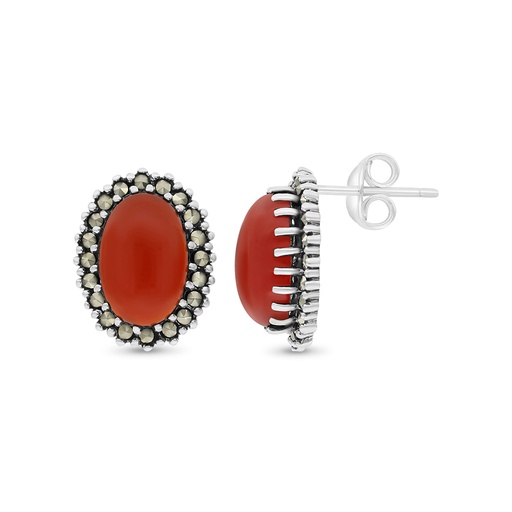 [EAR04MAR00RAGA354] Sterling Silver 925 Earring Embedded With Natural Aqiq And Marcasite Stones