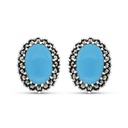 Sterling Silver 925 Earring Embedded With Natural Processed Turquoise And Marcasite Stones