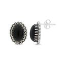 Sterling Silver 925 Earring Embedded With Natural Black Agate And Marcasite Stones