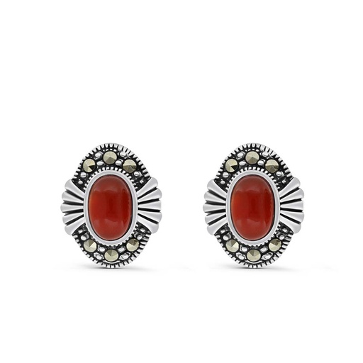 [EAR04MAR00RAGA355] Sterling Silver 925 Earring Embedded With Natural Aqiq And Marcasite Stones