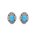 Sterling Silver 925 Earring Embedded With Natural Processed Turquoise And Marcasite Stones