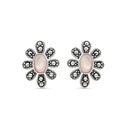 Sterling Silver 925 Earring Embedded With Natural Pink Shell And Marcasite Stones