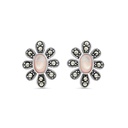 Sterling Silver 925 Earring Embedded With Natural Pink Shell And Marcasite Stones