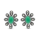 Sterling Silver 925 Earring Embedded With Natural Green Agate And Marcasite Stones