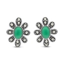 Sterling Silver 925 Earring Embedded With Natural Green Agate And Marcasite Stones