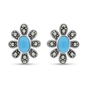 Sterling Silver 925 Earring Embedded With Natural Processed Turquoise And Marcasite Stones