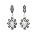 Sterling Silver 925 Earring Embedded With Natural White Shell And Marcasite Stones