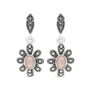 Sterling Silver 925 Earring Embedded With Natural Pink Shell And Marcasite Stones
