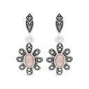 Sterling Silver 925 Earring Embedded With Natural Pink Shell And Marcasite Stones