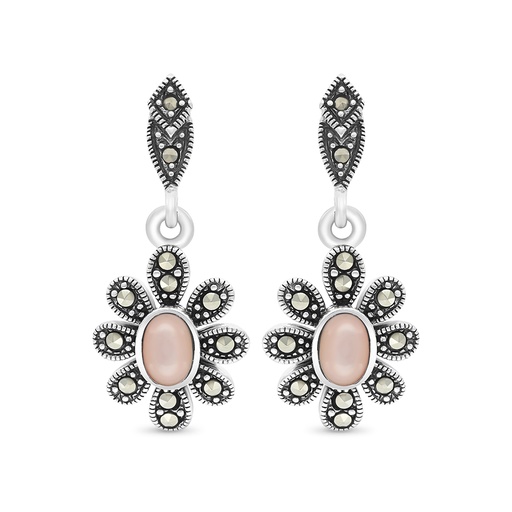 [EAR04MAR00PNKA357] Sterling Silver 925 Earring Embedded With Natural Pink Shell And Marcasite Stones