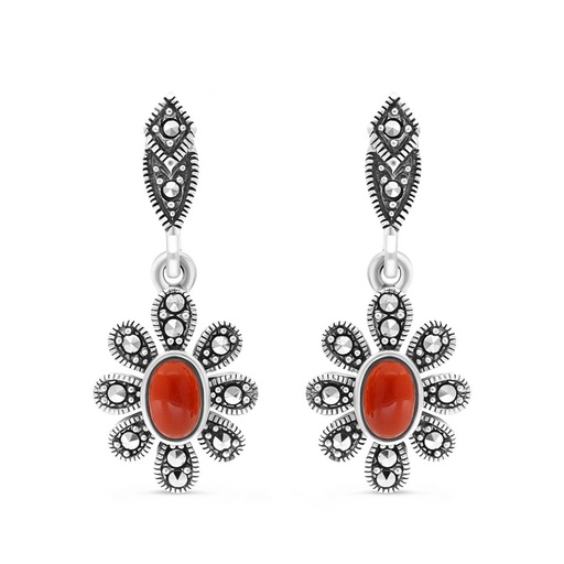 [EAR04MAR00RAGA357] Sterling Silver 925 Earring Embedded With Natural Aqiq And Marcasite Stones