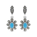 Sterling Silver 925 Earring Embedded With Natural Processed Turquoise And Marcasite Stones