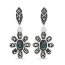 Sterling Silver 925 Earring Embedded With Natural Blue Shell And Marcasite Stones