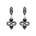 Sterling Silver 925 Earring Embedded With Natural Black Agate And Marcasite Stones