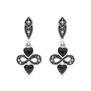 Sterling Silver 925 Earring Embedded With Natural Black Agate And Marcasite Stones